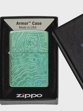 Topographical Map Deep Carved Armor High Polish Green Zippo Lighter